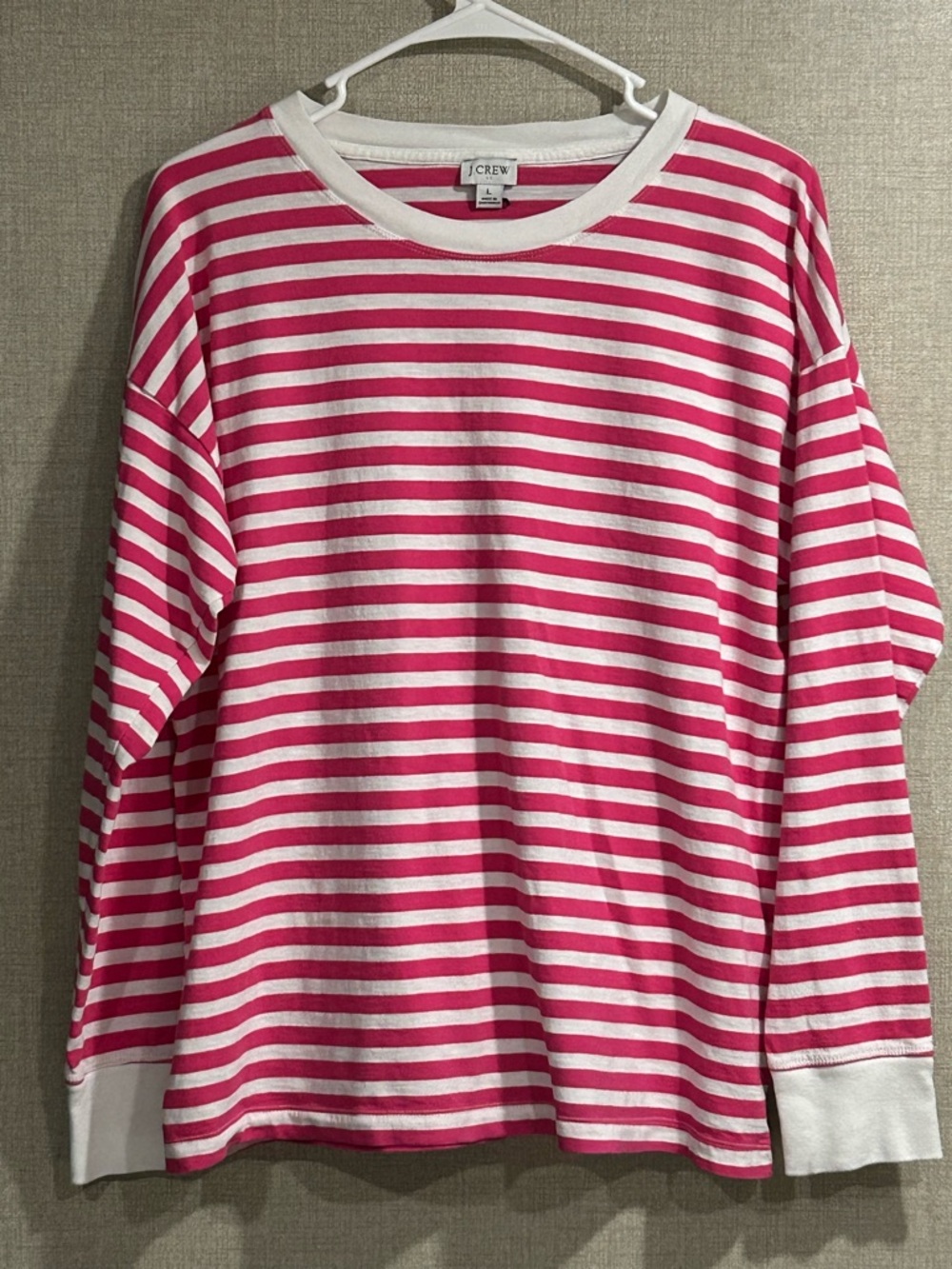 J. Crew candy striped, L 100% cotton, crewneck.
